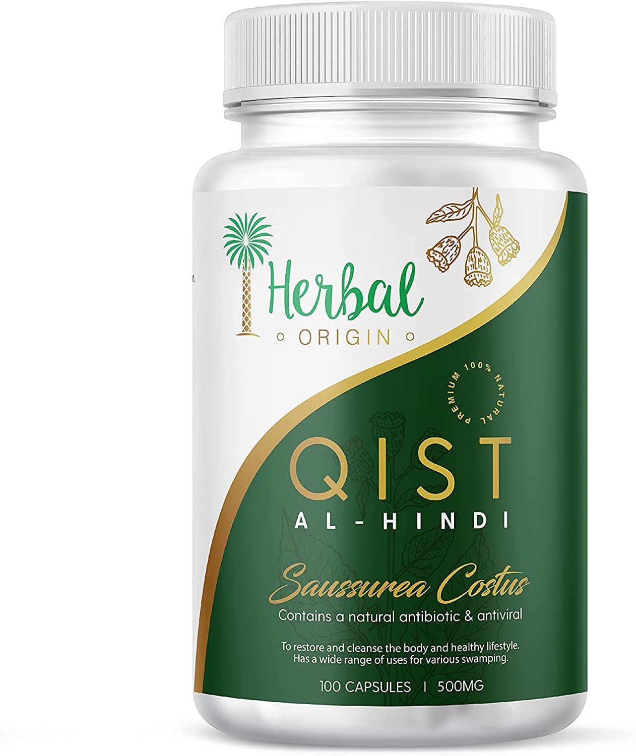 Qist Al-Hindi (Saussurea Costus) | Natural Supplement Non-GMO | Premium Sort of Costus Root | 100 Vegan Capsule - 500MG