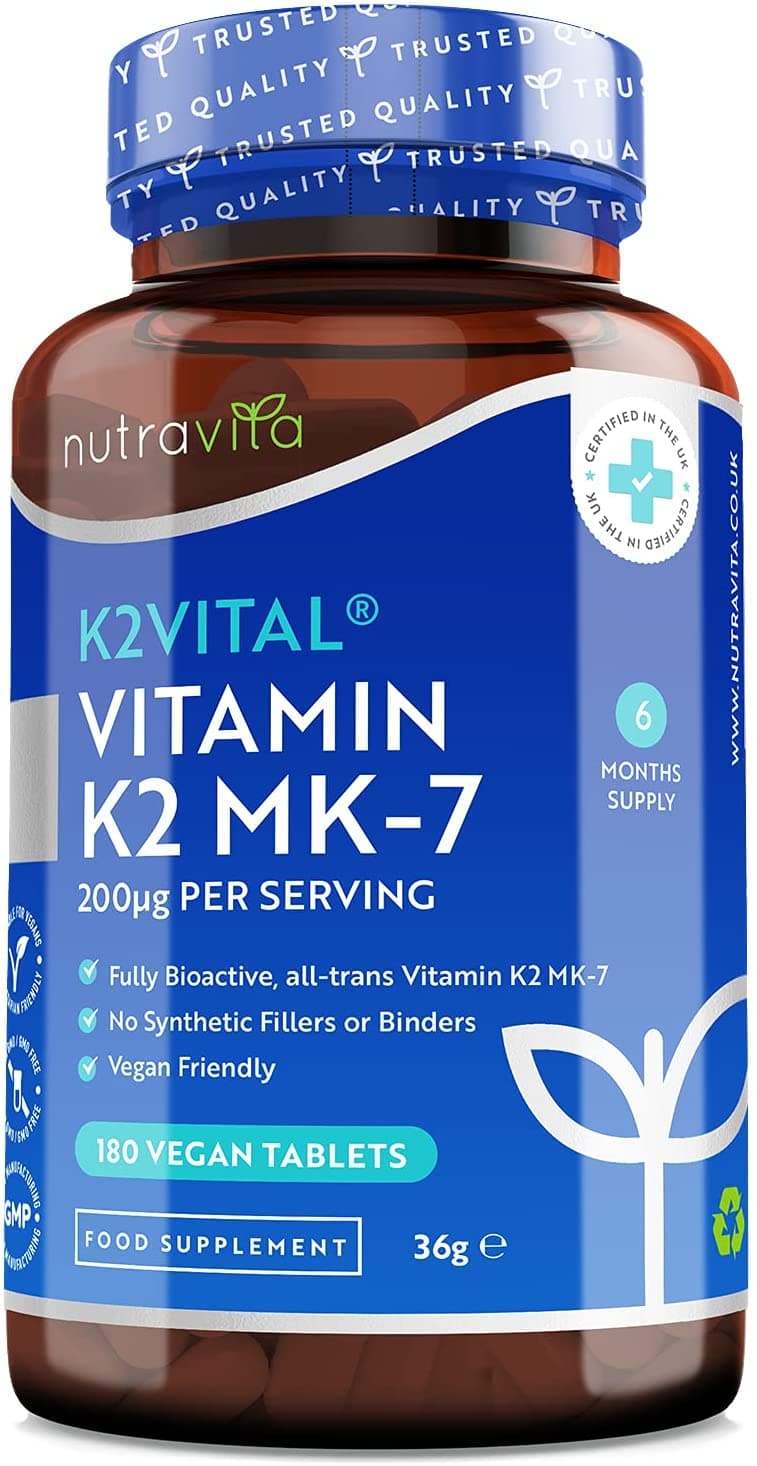 Nutravita Vitamin K2 Vital® MK-7 200mcg (Clinically Proven Ingredient) - 180 Vegan Micro Tablets (Not Capsules) - Maintenance of Normal Bones - High Strength Menaquinone MK7