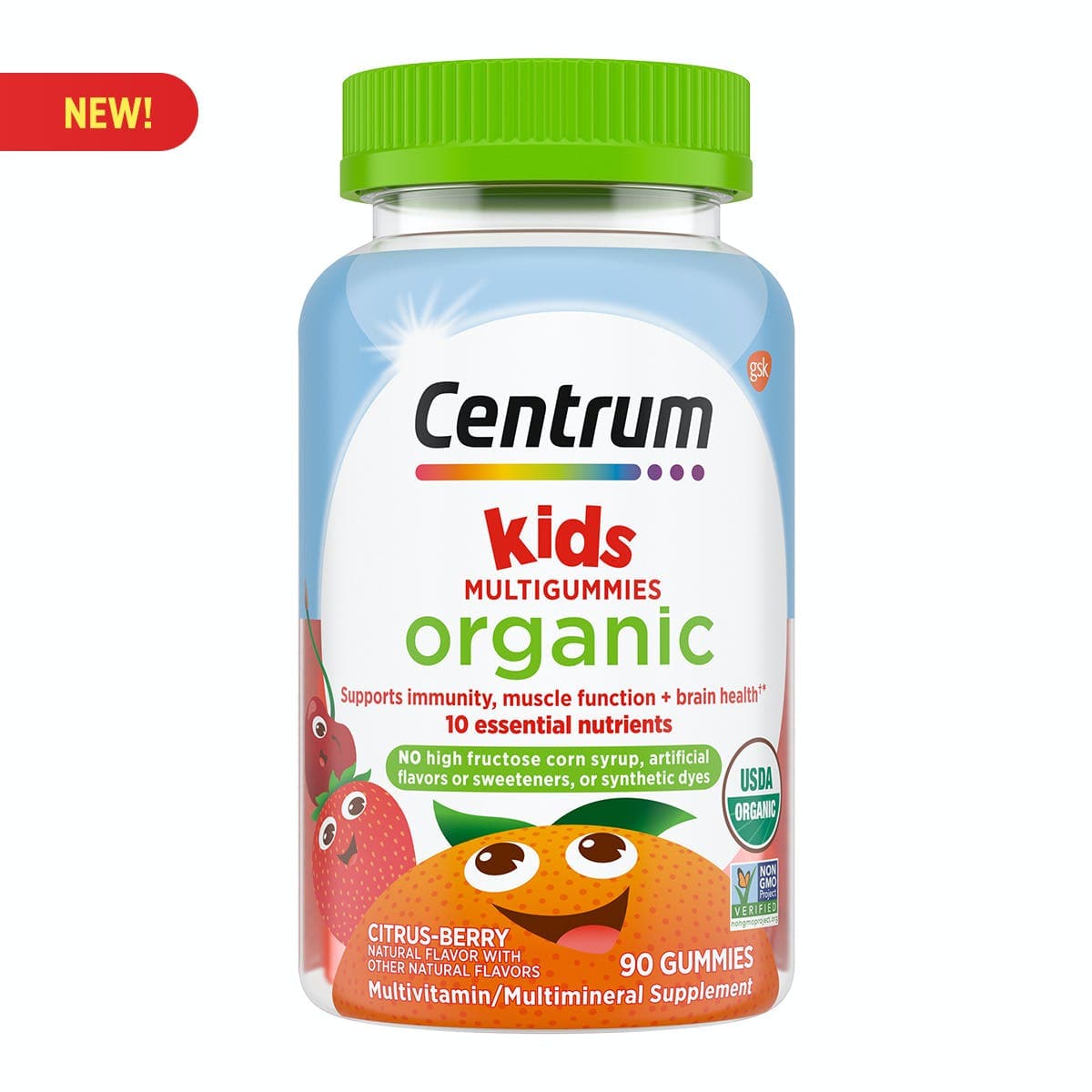 Centrum Kids' Organic Multigummies, Kids Multivitamin Gummies, Organic Multivitamin for Kids with Essential Nutrients for Immune Support, Muscle Function, and Brain Health - 90 Count