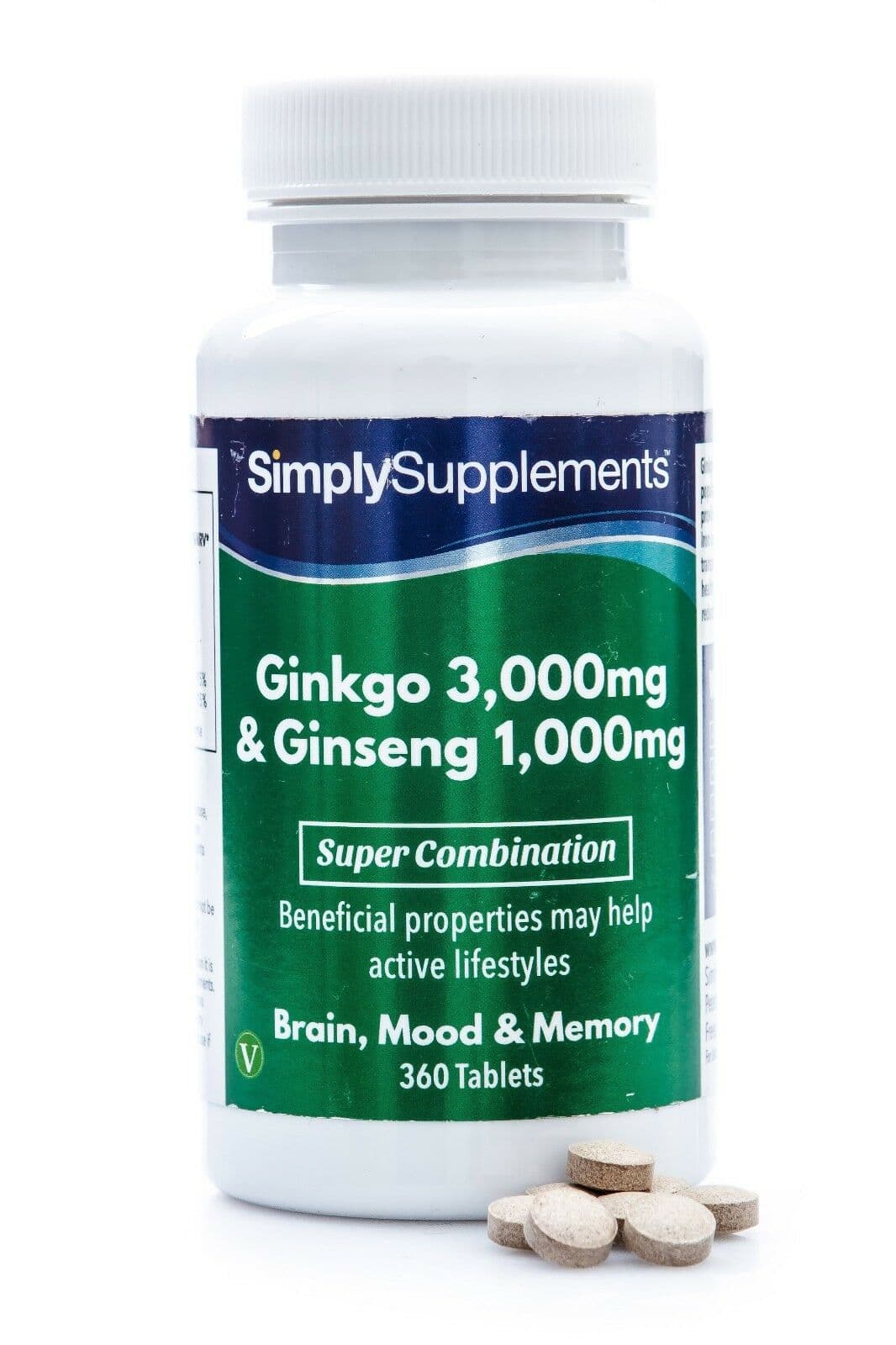 Ginkgo Biloba & Korean Ginseng 1000mg, 3000 mg, 360 Tablets by Simply Supplements