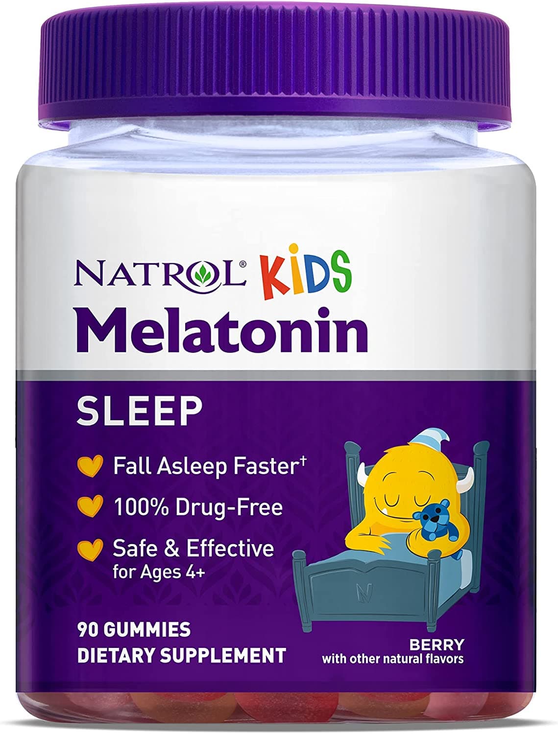 Natrol Kids Melatonin Gummy, 1mg, Sleep Aid Supplement for Children, Ages 4 and up, 90 Berry Flavored Gummies
