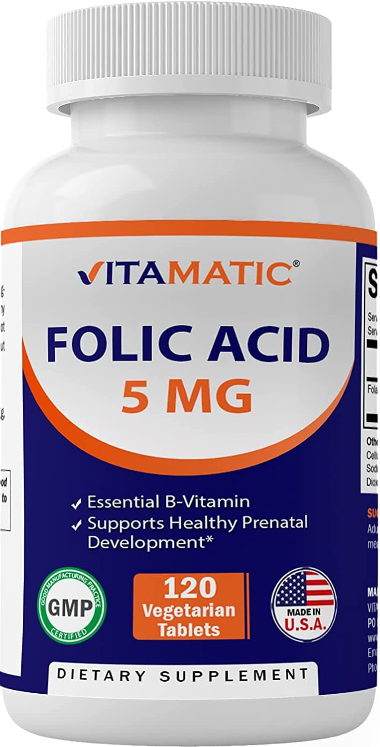 Vitamatic Folic Acid folate (8,333 mcg) - Heart Health, Healthy Nervous System, pregnant Support, 120 Vegetarian Tablets