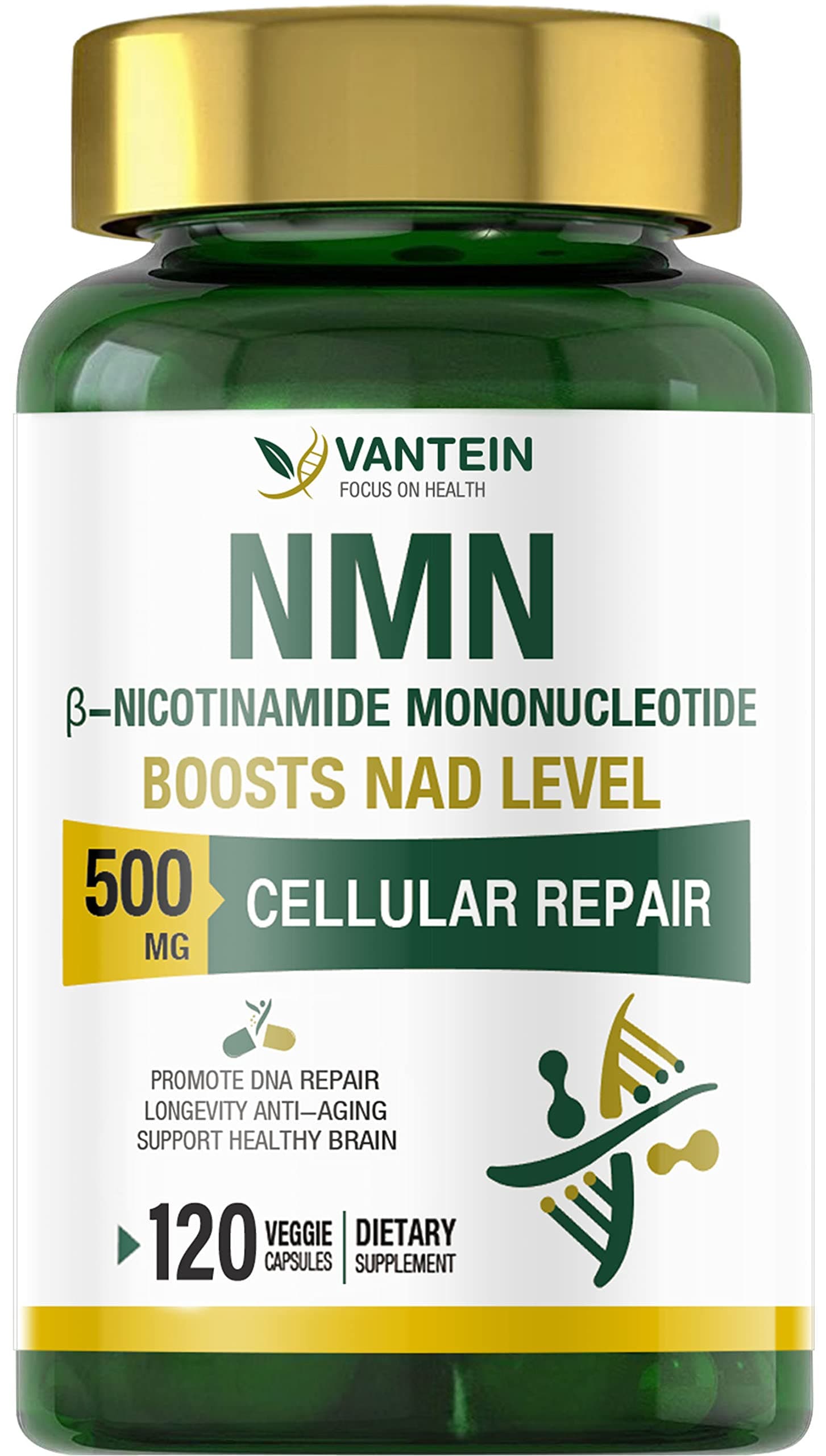 vantein NMN Supplement 500MG, 120 Capsules NMN Powder for Supports Anti-Aging, Longevity and Energy, Enhance Concentration, Naturally Boost NAD+ Levels