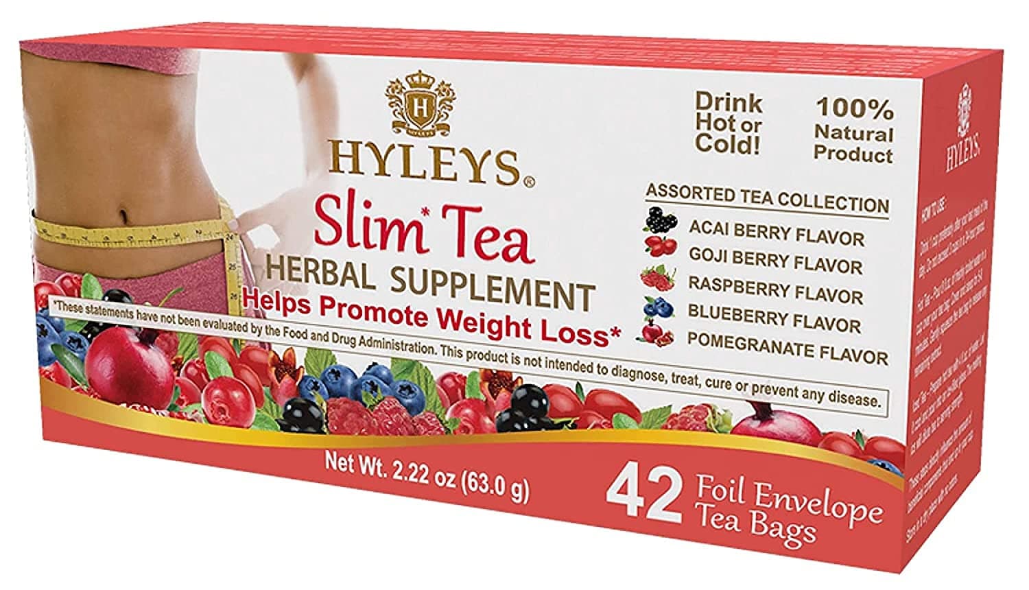 Hyleys Slim Tea 42 Ct Assorted - Weight Loss Herbal Supplement Cleanse and Detox - 42 Tea Bags