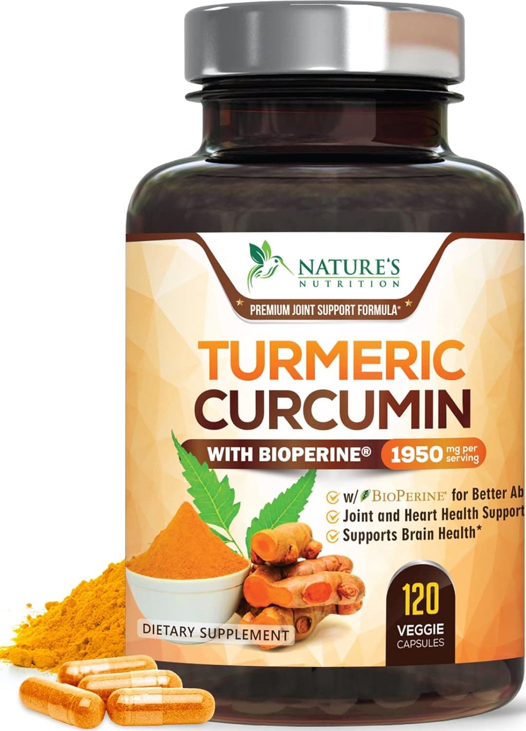 Nature's Nutrition Turmeric Curcumin with BioPerine – 1950mg, 120 Capsules