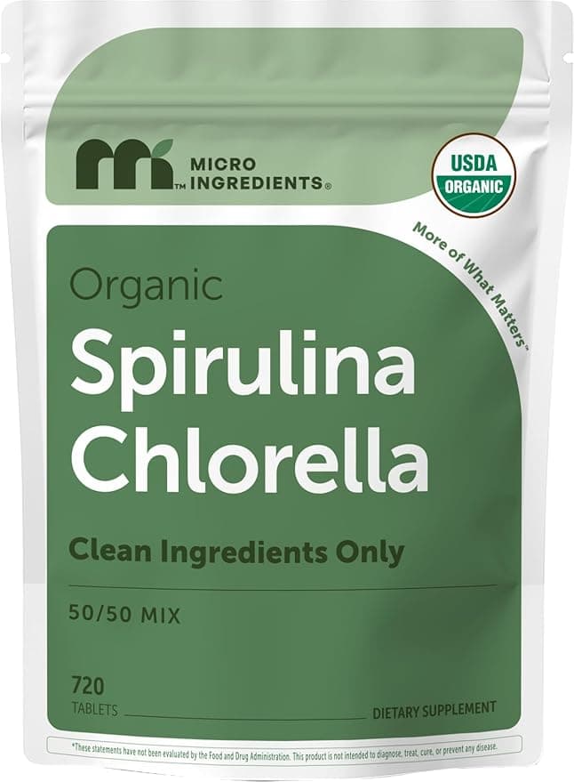 Organic Spirulina Chlorella Tablets 4 Month Supply, 720 Count by Micro Ingredients