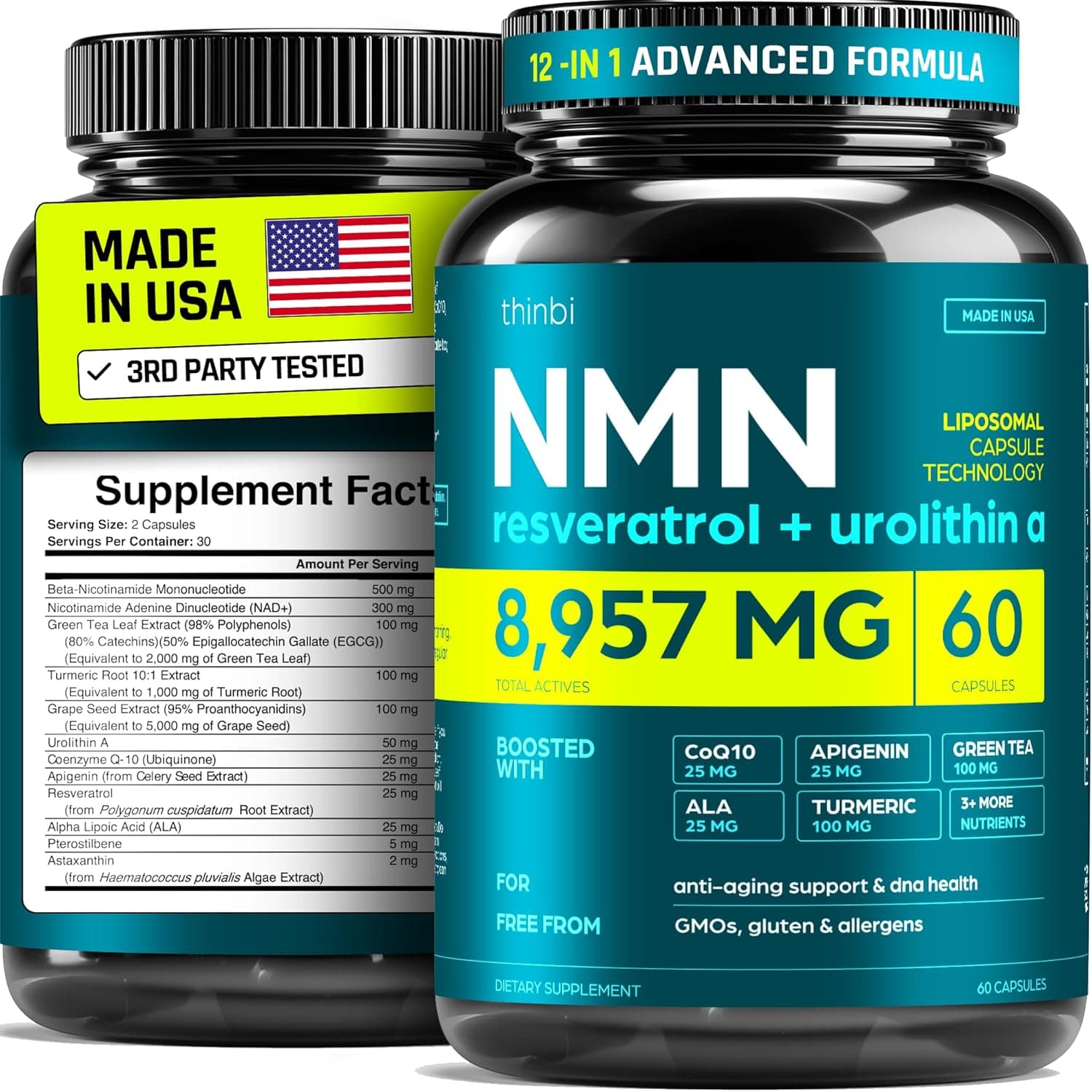 NMN Supplement + NAD+ Booster | Urolithin A, Resveratrol & CoQ10 Complex | 60 capsules