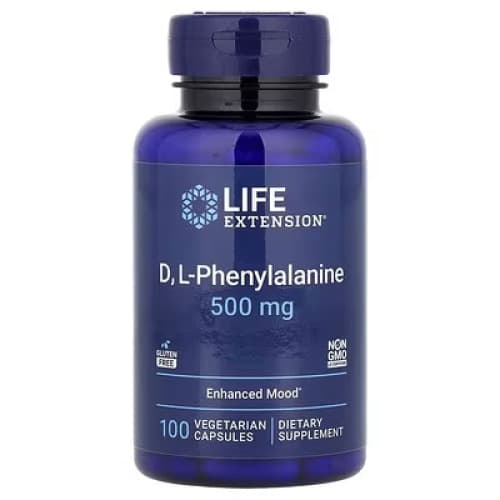 D L-Phenylalanine, 500 mg, 100 Veg Capsules by Life Extension
