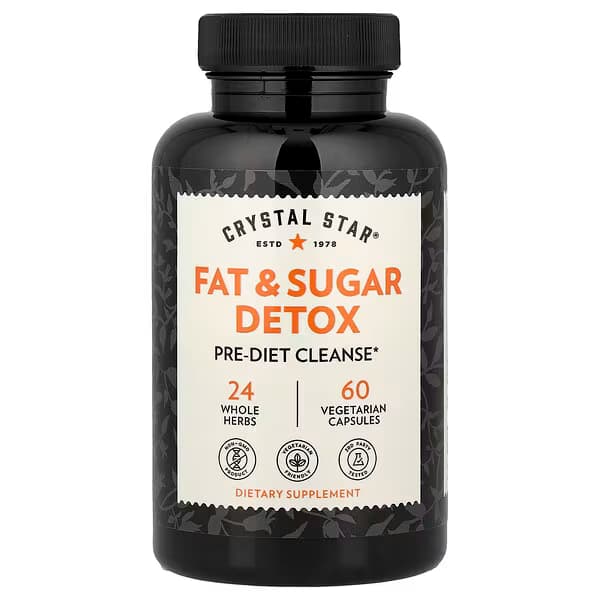 Crystal Star Fat & Sugar Detox – مكمل عشبي، 60 كبسولة نباتية