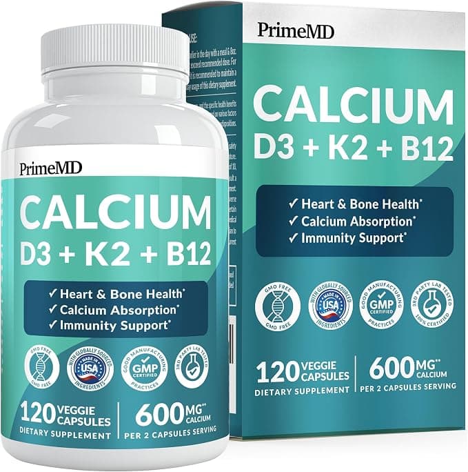 PrimeMD Calcium D3 K2 B12 – مكمل كالسيوم 600 مجم مع فيتامين D3 بتركيز 5000 وحدة دولية – 120 كبسولة