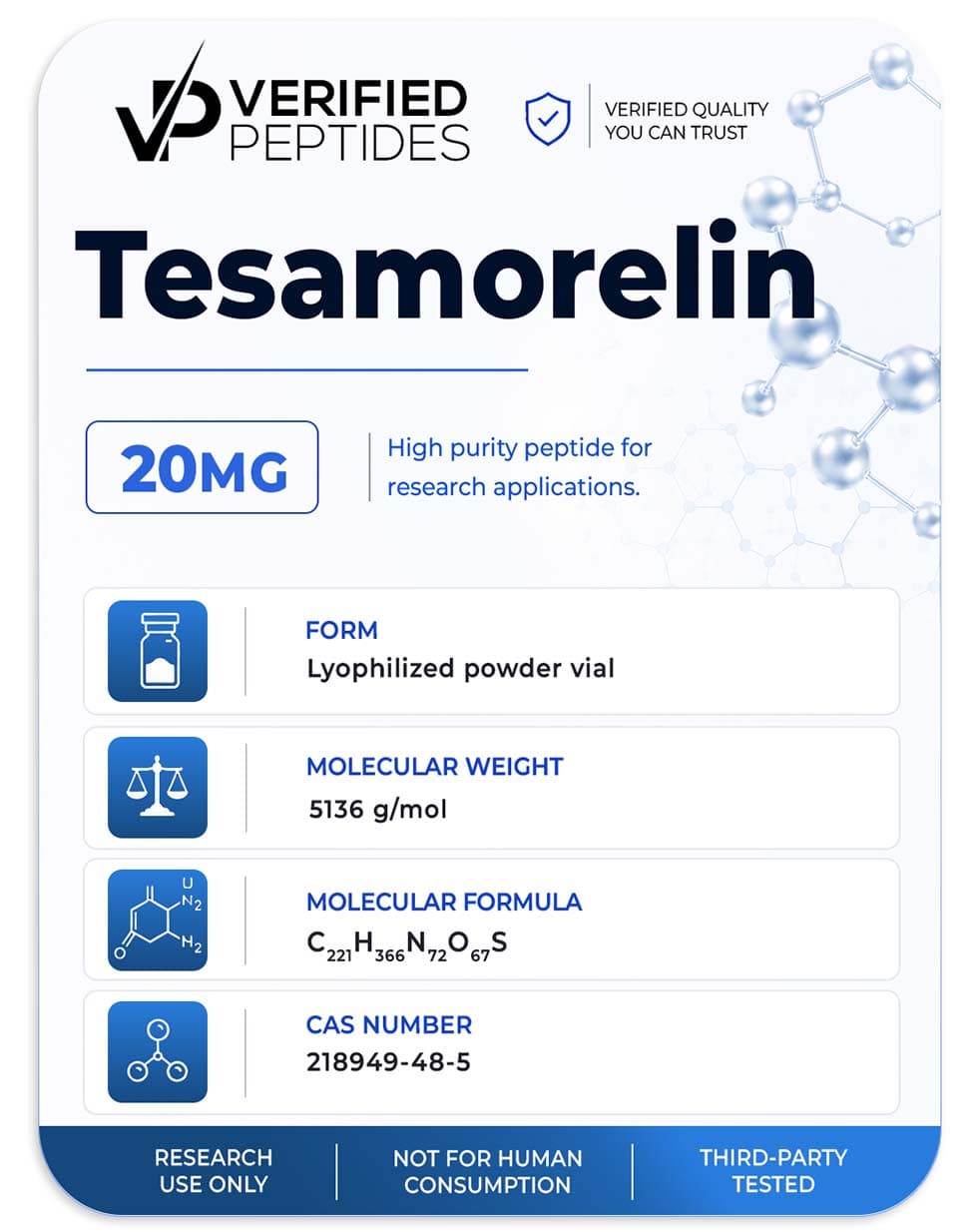 Verified peptides Tesamoreln Peptide, 20 mg by Verified peptides