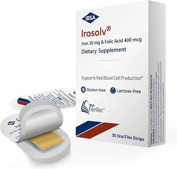 Irosolv | IBSA Iron Supplement | 30mg Iron & 400mcg Folic Acid | 30 Films
