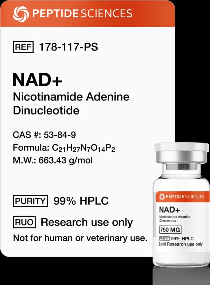 Peptide Sciences NAD+ 750mg Peptide Sciences – Proven Purity & Ultimate Energy