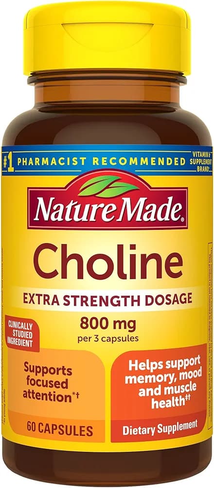 Nature Made Extra Strength Choline | Brain & Liver Support | 60 Capsules